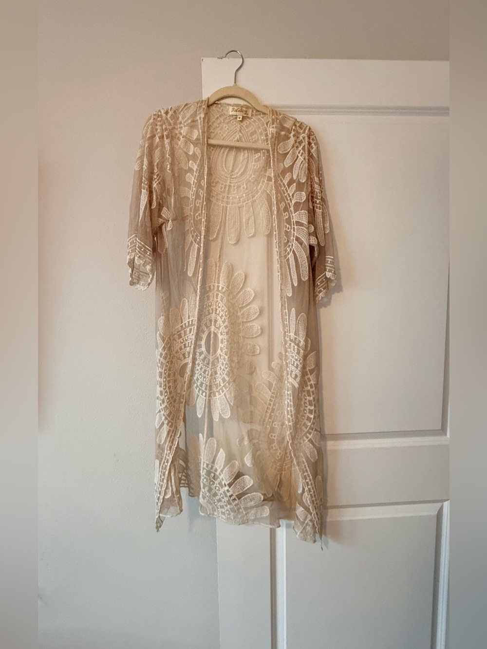 Rebellion Cream Sheer Embroidered Kimono Duster